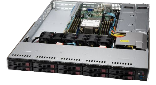 Серверная платформа 1U Supermicro SYS-110P-WTR LGA4189, C621A, 8*DDR4(3200), 10*2.5" SATA, M.2, 3*PCIE, 2*10Glan, VGA, 2*COM, 5*USB 3.2, 2*750W